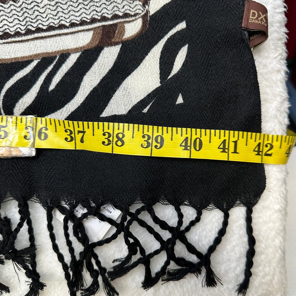 Dana Xu 100% Wool Pashmina Oversized Fringed Shawl Equestrian Roses Zebra 92 in - Picture 4 of 8